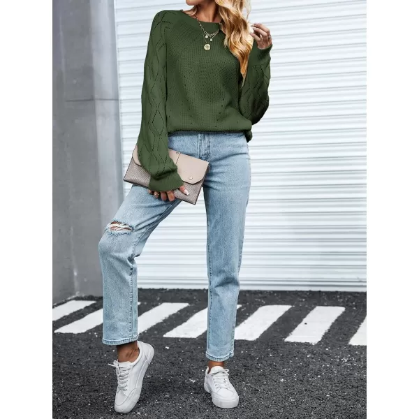 imageCUPSHE Women Sweater Blush Pointelle Knit Raglan Sleeve Sweater Tops Long Sleeves Pullover Casual PinkGreen