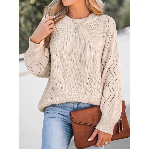 imageCUPSHE Women Sweater Blush Pointelle Knit Raglan Sleeve Sweater Tops Long Sleeves Pullover Casual PinkPink