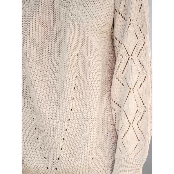 imageCUPSHE Women Sweater Blush Pointelle Knit Raglan Sleeve Sweater Tops Long Sleeves Pullover Casual PinkPink