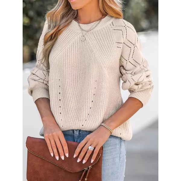 imageCUPSHE Women Sweater Blush Pointelle Knit Raglan Sleeve Sweater Tops Long Sleeves Pullover Casual PinkPink