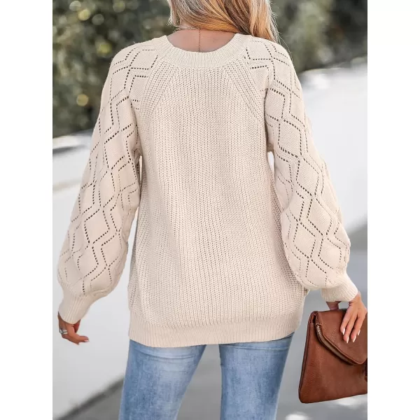 imageCUPSHE Women Sweater Blush Pointelle Knit Raglan Sleeve Sweater Tops Long Sleeves Pullover Casual PinkPink