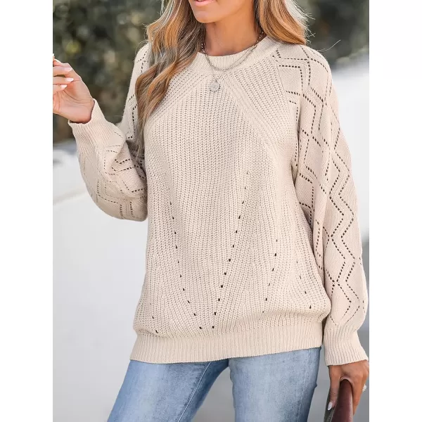 imageCUPSHE Women Sweater Blush Pointelle Knit Raglan Sleeve Sweater Tops Long Sleeves Pullover Casual PinkPink