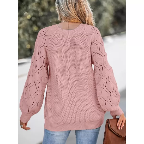 imageCUPSHE Women Sweater Blush Pointelle Knit Raglan Sleeve Sweater Tops Long Sleeves Pullover Casual PinkRed