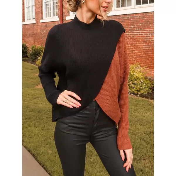 imageCUPSHE Women Sweater Cable Knit Mock Neck Tops Long Drop Sleeve Pullover Casual WinterBlack