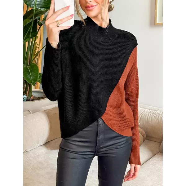 imageCUPSHE Women Sweater Cable Knit Mock Neck Tops Long Drop Sleeve Pullover Casual WinterBlack