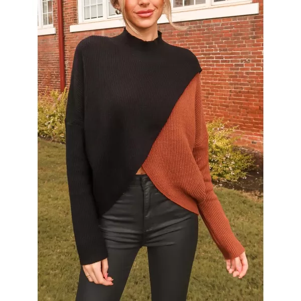 imageCUPSHE Women Sweater Cable Knit Mock Neck Tops Long Drop Sleeve Pullover Casual WinterBlack