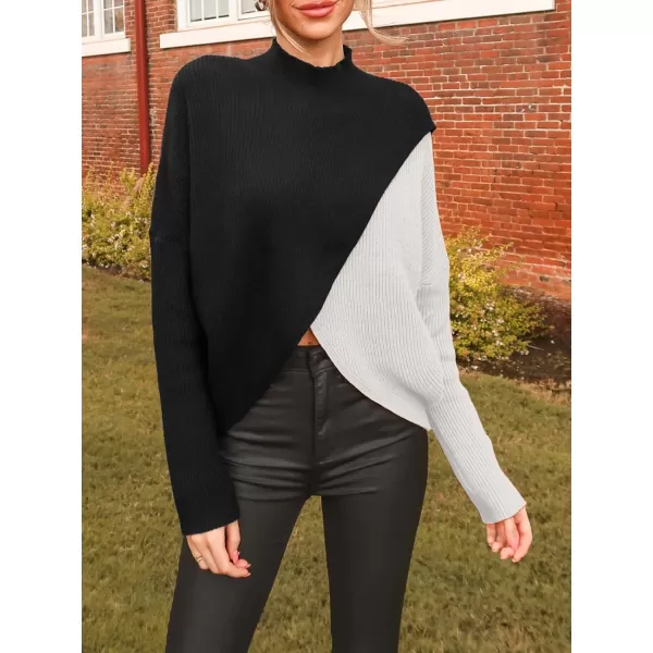 imageCUPSHE Women Sweater Cable Knit Mock Neck Tops Long Drop Sleeve Pullover Casual WinterWhite