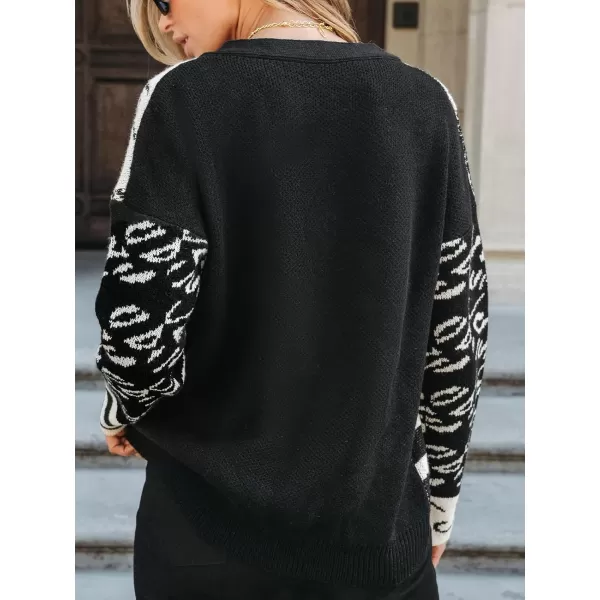 imageCUPSHE Women Sweater Cardigans Striped Leopard VNeck Ribbed Trim OpenFront Knit Dropped Long Sleeves Relaxed CoatLeopard