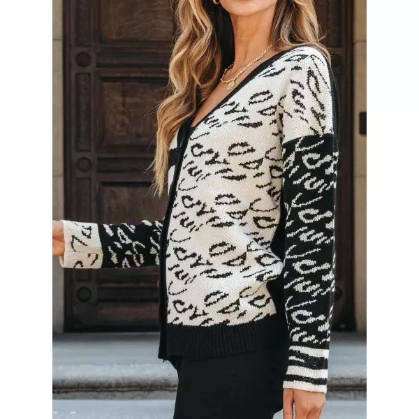 imageCUPSHE Women Sweater Cardigans Striped Leopard VNeck Ribbed Trim OpenFront Knit Dropped Long Sleeves Relaxed CoatLeopard