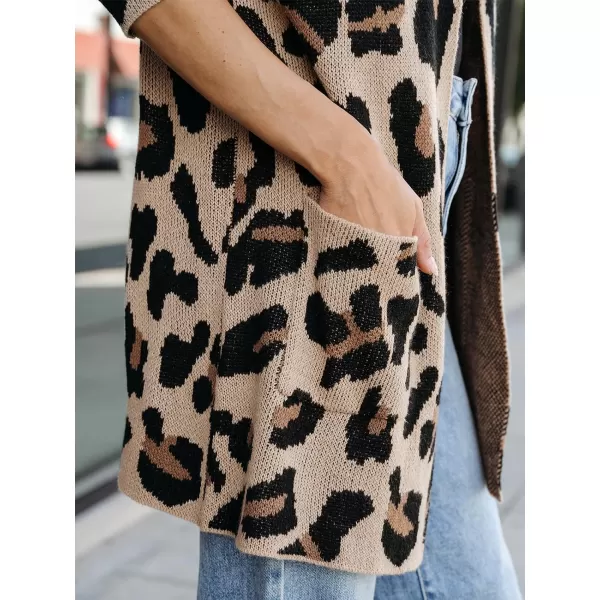 imageCUPSHE Women Sweater Cardigans VNeck Leopard Print OpenFront Pocket Knit Long Sleeves Relaxed CoatLeopard