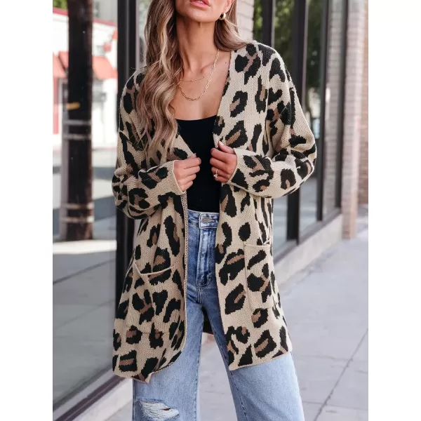 imageCUPSHE Women Sweater Cardigans VNeck Leopard Print OpenFront Pocket Knit Long Sleeves Relaxed CoatLeopard