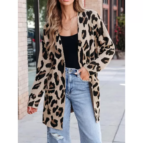 imageCUPSHE Women Sweater Cardigans VNeck Leopard Print OpenFront Pocket Knit Long Sleeves Relaxed CoatLeopard