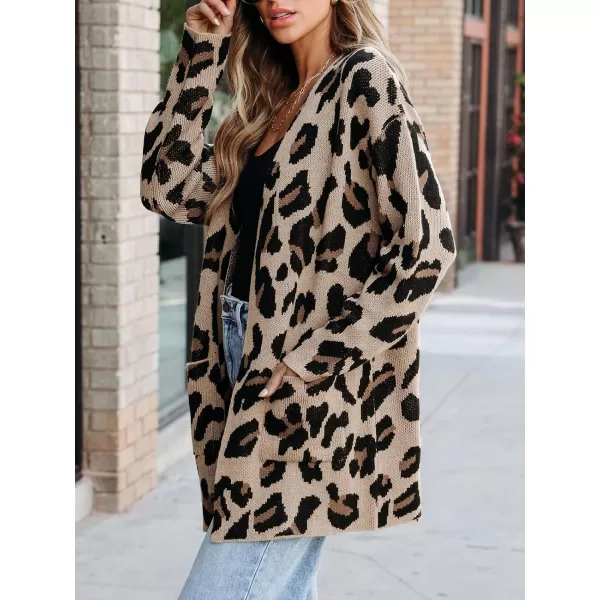 imageCUPSHE Women Sweater Cardigans VNeck Leopard Print OpenFront Pocket Knit Long Sleeves Relaxed CoatLeopard