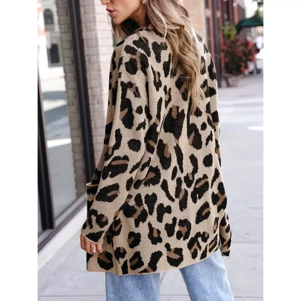 imageCUPSHE Women Sweater Cardigans VNeck Leopard Print OpenFront Pocket Knit Long Sleeves Relaxed CoatLeopard