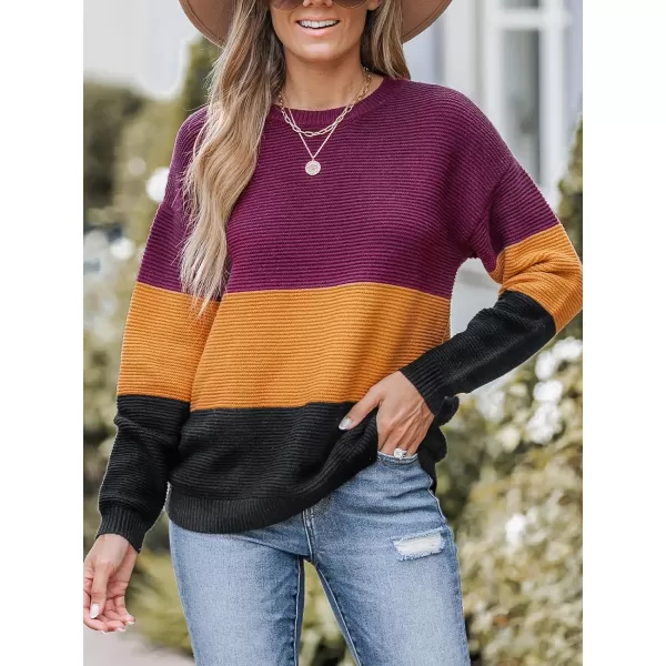 imageCUPSHE Women Sweater Colorblock Striped Rib Long Sleeve Round Neck PulloversOrange Stripe