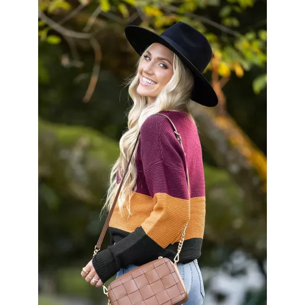 imageCUPSHE Women Sweater Colorblock Striped Rib Long Sleeve Round Neck PulloversOrange Stripe