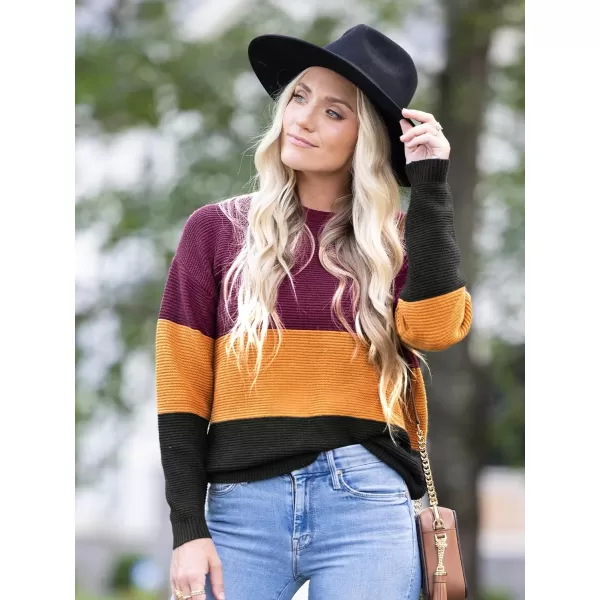 imageCUPSHE Women Sweater Colorblock Striped Rib Long Sleeve Round Neck PulloversOrange Stripe
