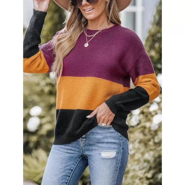 imageCUPSHE Women Sweater Colorblock Striped Rib Long Sleeve Round Neck PulloversOrange Stripe