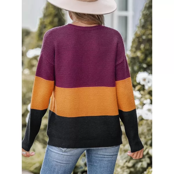 imageCUPSHE Women Sweater Colorblock Striped Rib Long Sleeve Round Neck PulloversOrange Stripe