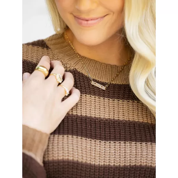 imageCUPSHE Women Sweater Cozy Striped Rib Long Sleeve Round Neck PulloversBrown Stripe