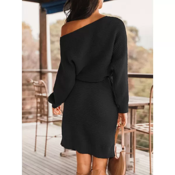 imageCUPSHE Women Sweater Dress Long Sleeve Pullover One Shoudler Drawstring Sweater DressBlack