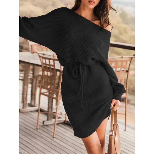 imageCUPSHE Women Sweater Dress Long Sleeve Pullover One Shoudler Drawstring Sweater DressBlack