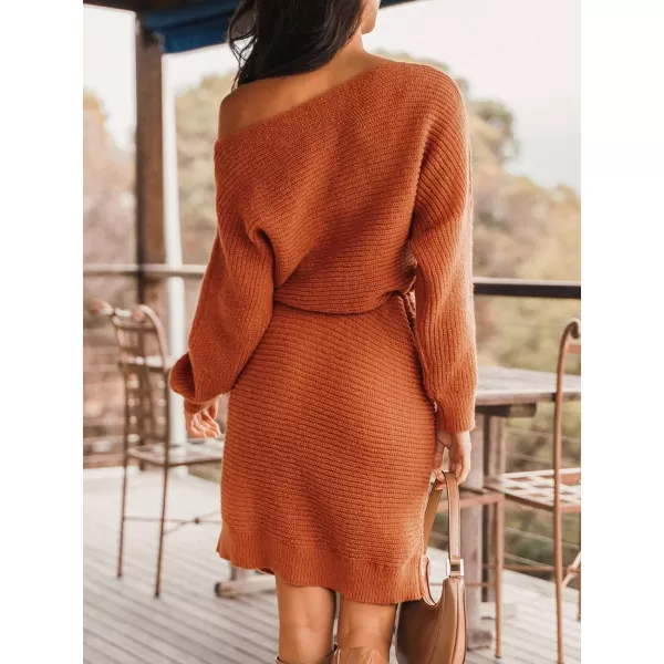 imageCUPSHE Women Sweater Dress Long Sleeve Pullover One Shoudler Drawstring Sweater DressOrange