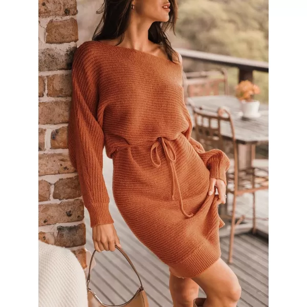 imageCUPSHE Women Sweater Dress Long Sleeve Pullover One Shoudler Drawstring Sweater DressOrange