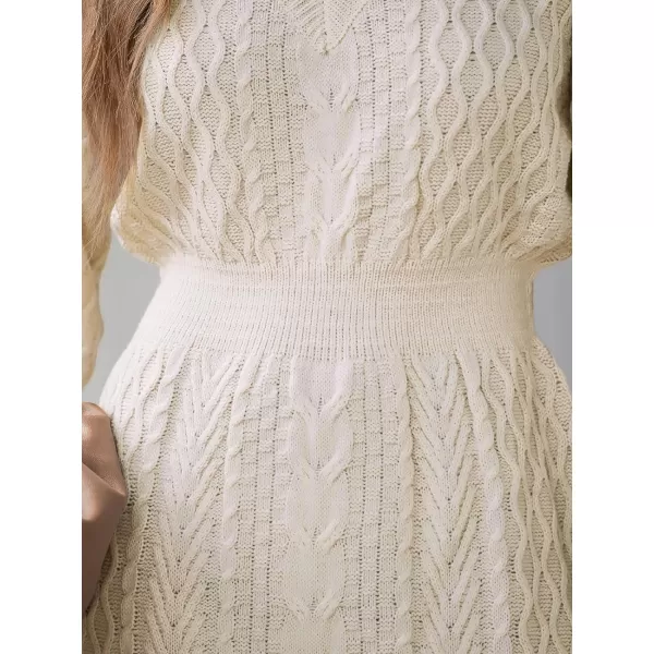 imageCUPSHE Women Sweater Dress Long Sleeve V Neck Cable Knit Chunky Pullover Short Sweater DressingApricot