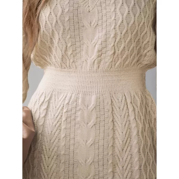 imageCUPSHE Women Sweater Dress Long Sleeve V Neck Cable Knit Chunky Pullover Short Sweater DressingBeige