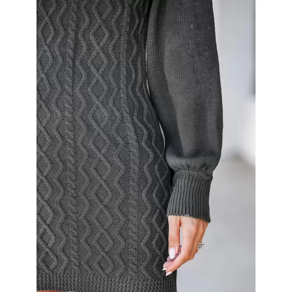 imageCUPSHE Women Sweater Dress V Neck Knit Ribbed Long Sleeve Pullover Dress Dark GreyDark Grey