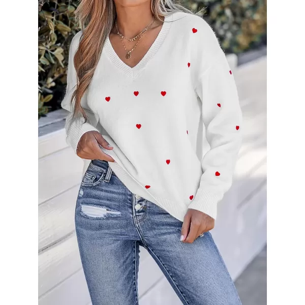 imageCUPSHE Women Sweater Embroidered Heart VNeck Dropped Long Sleeves Romantic Jumper TopsWhite