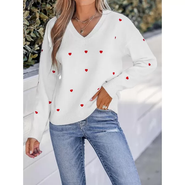 imageCUPSHE Women Sweater Embroidered Heart VNeck Dropped Long Sleeves Romantic Jumper TopsWhite