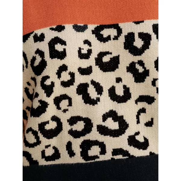 imageCUPSHE Women Sweater Long Sleeve Crewneck Leopard Color Block Knit Jumper TopsLeopard
