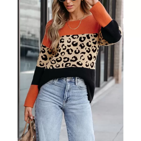 imageCUPSHE Women Sweater Long Sleeve Crewneck Leopard Color Block Knit Jumper TopsLeopard