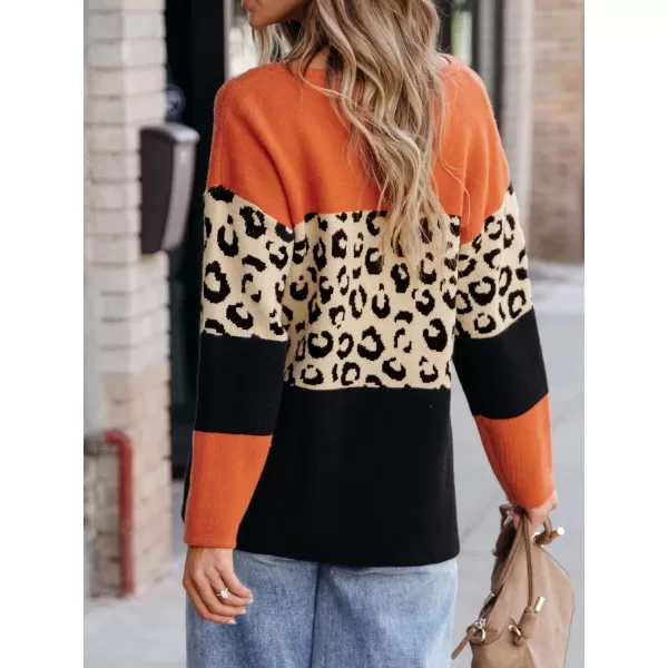 imageCUPSHE Women Sweater Long Sleeve Crewneck Leopard Color Block Knit Jumper TopsLeopard