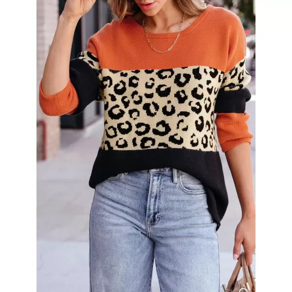 imageCUPSHE Women Sweater Long Sleeve Crewneck Leopard Color Block Knit Jumper TopsLeopard