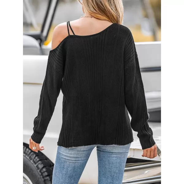 imageCUPSHE Women Sweater Long Sleeve Pullover One Shoulder SweaterBlack