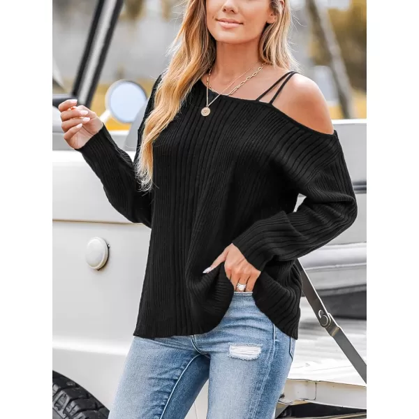 imageCUPSHE Women Sweater Long Sleeve Pullover One Shoulder SweaterBlack
