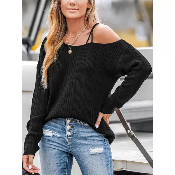 imageCUPSHE Women Sweater Long Sleeve Pullover One Shoulder SweaterBlack