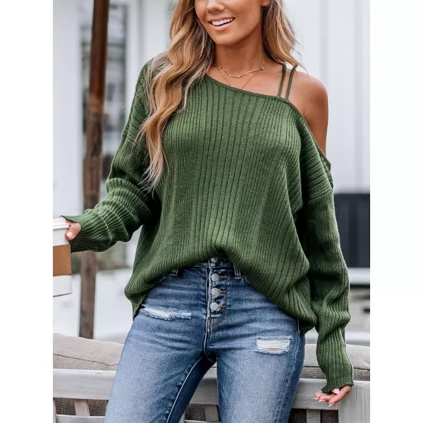imageCUPSHE Women Sweater Long Sleeve Pullover One Shoulder SweaterGreen