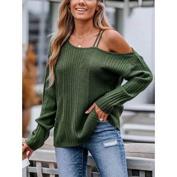 imageCUPSHE Women Sweater Long Sleeve Pullover One Shoulder SweaterGreen