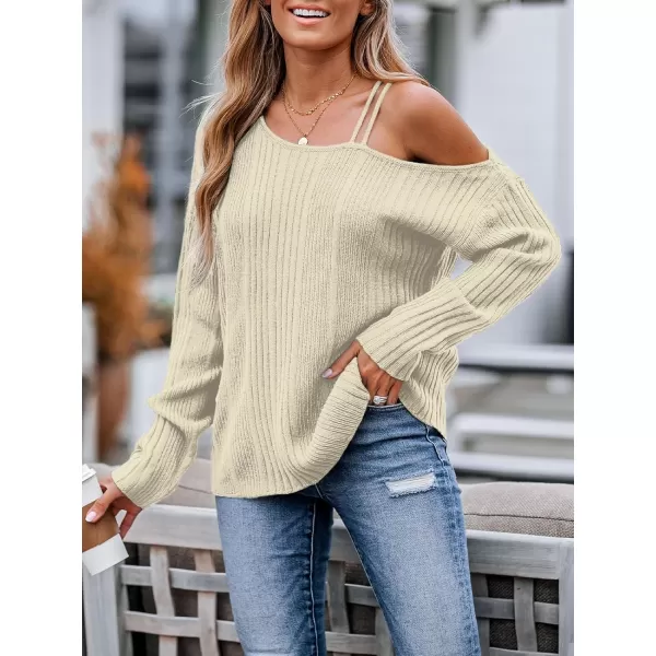 imageCUPSHE Women Sweater Long Sleeve Pullover One Shoulder SweaterOffwhite