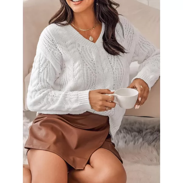 imageCUPSHE Women Sweater Long Sleeves Top V Neck Pullover Sweaters CasualWhite