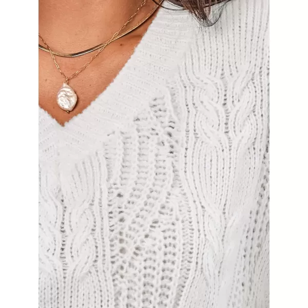 imageCUPSHE Women Sweater Long Sleeves Top V Neck Pullover Sweaters CasualWhite