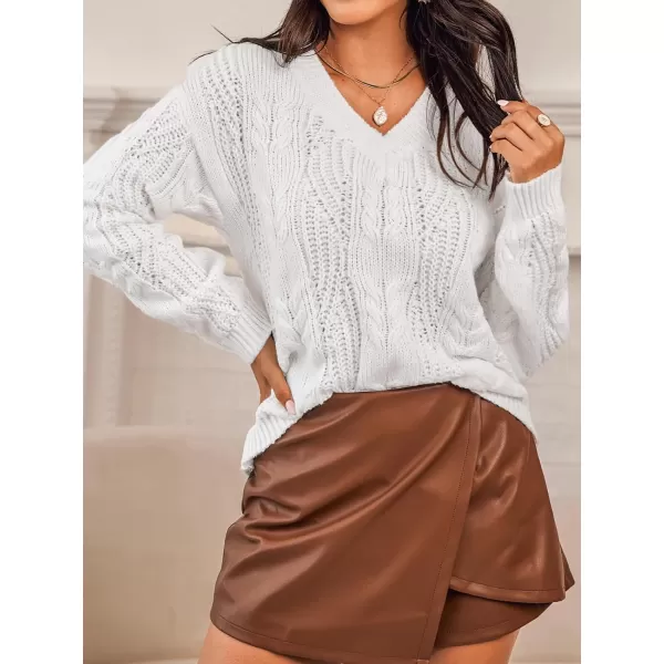 imageCUPSHE Women Sweater Long Sleeves Top V Neck Pullover Sweaters CasualWhite