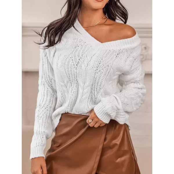 imageCUPSHE Women Sweater Long Sleeves Top V Neck Pullover Sweaters CasualWhite