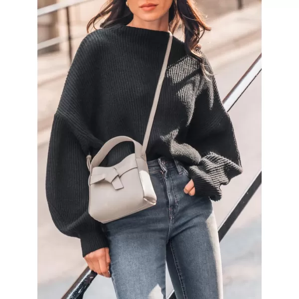 imageCUPSHE Women Sweater Oversized Mock Neck Long Bishop Sleeve Ribbed Knit Jumper TopsBlack