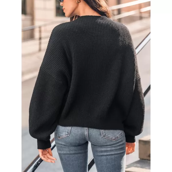 imageCUPSHE Women Sweater Oversized Mock Neck Long Bishop Sleeve Ribbed Knit Jumper TopsBlack