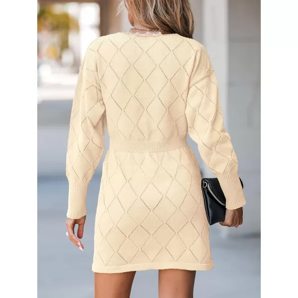 imageCUPSHE Women Sweater Pointelle Knit Scalloped Lace Dress Long Drop Sleeve Pullover CasualWhite